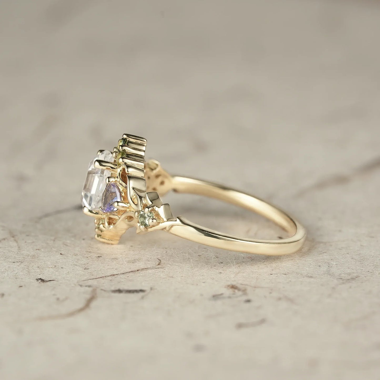 Three-Stone Moissanite Leaf Ring