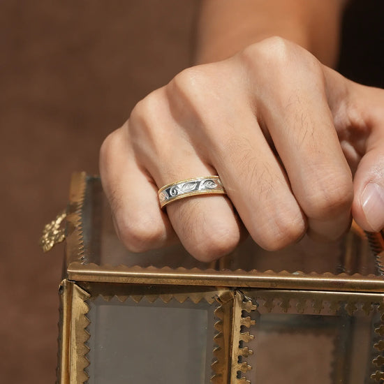 Two-Tone Scroll Design Yellow Sapphire Wedding Band