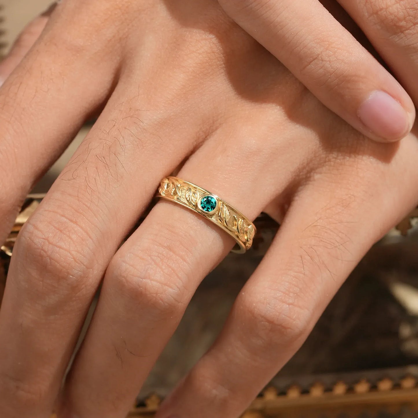 Men's Natural Emerald Leaf Band