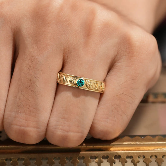 Men's Natural Emerald Leaf Band