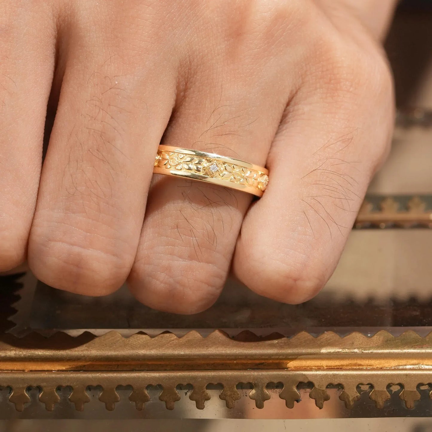 Vintage Men's Moissanite Leaf Band