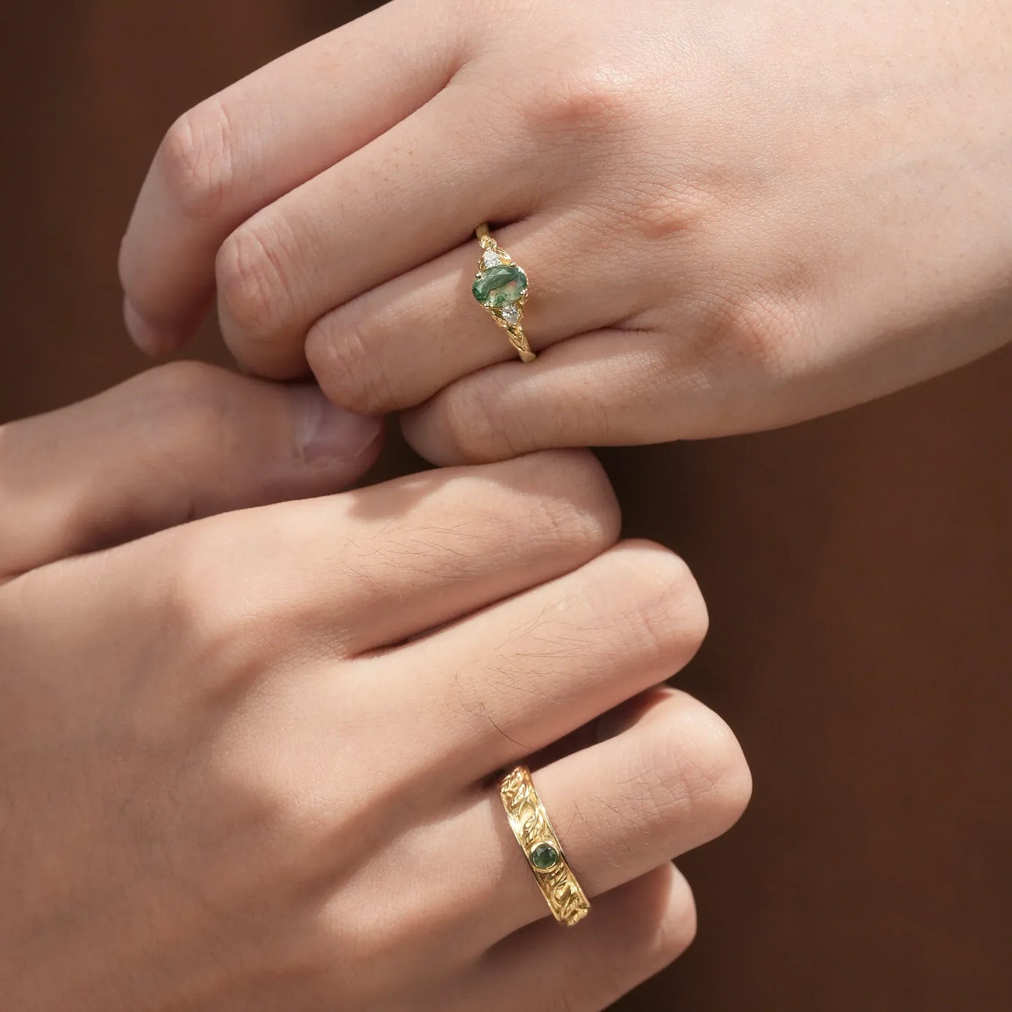 Moss Agate Couple Rings