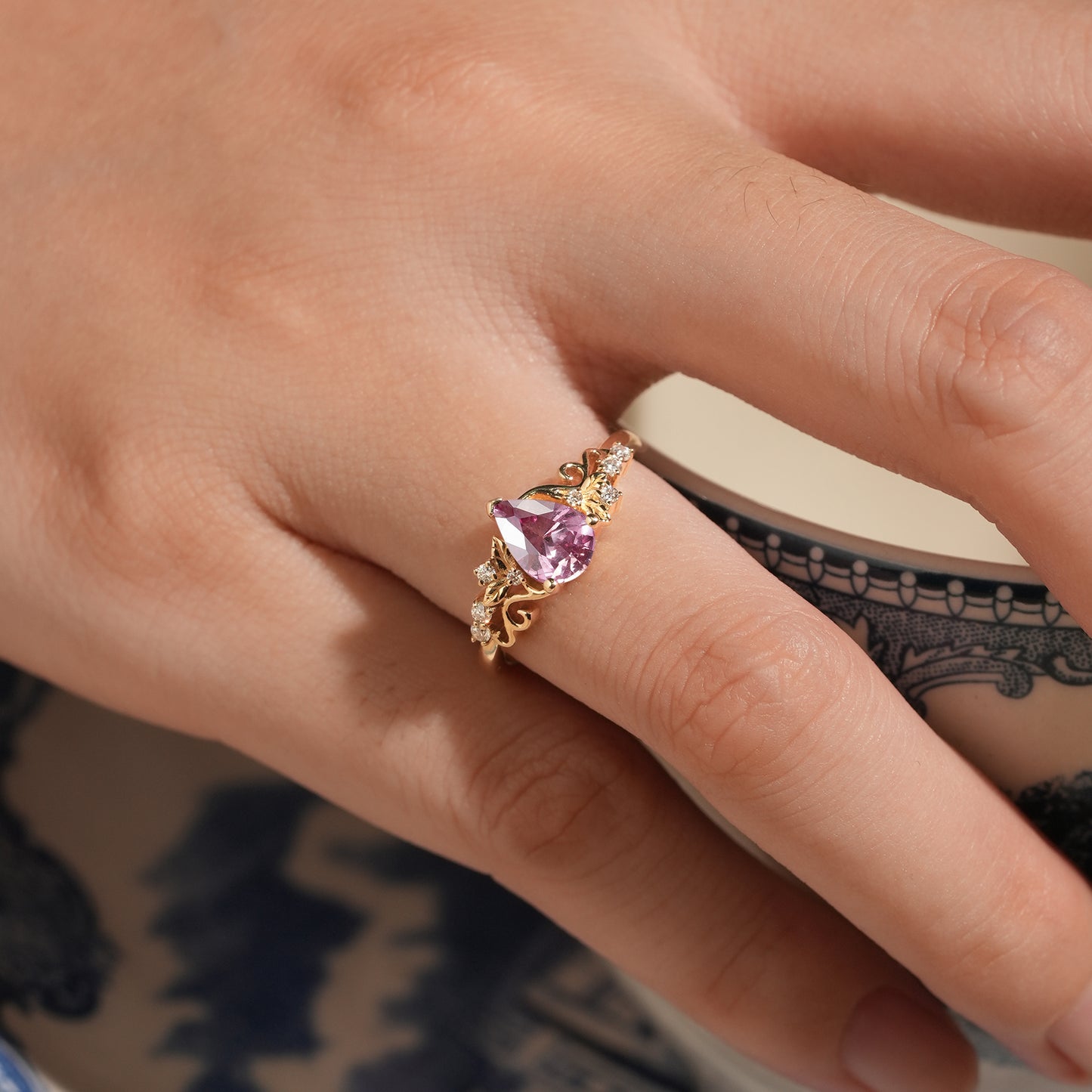 Padparadscha Engagement Ring with Moissanite