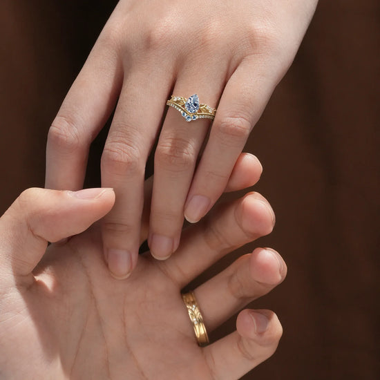 Crown Inspired Leaf Couple Rings