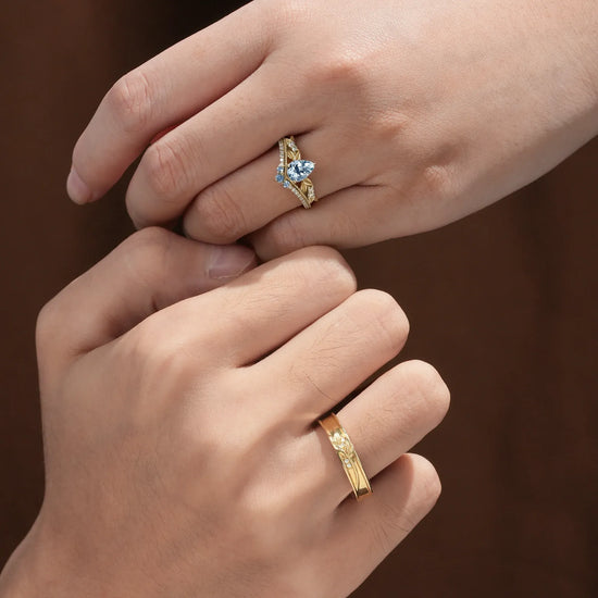 Crown Inspired Leaf Couple Rings