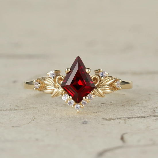 Ruby and Moonstone Leaf Ring