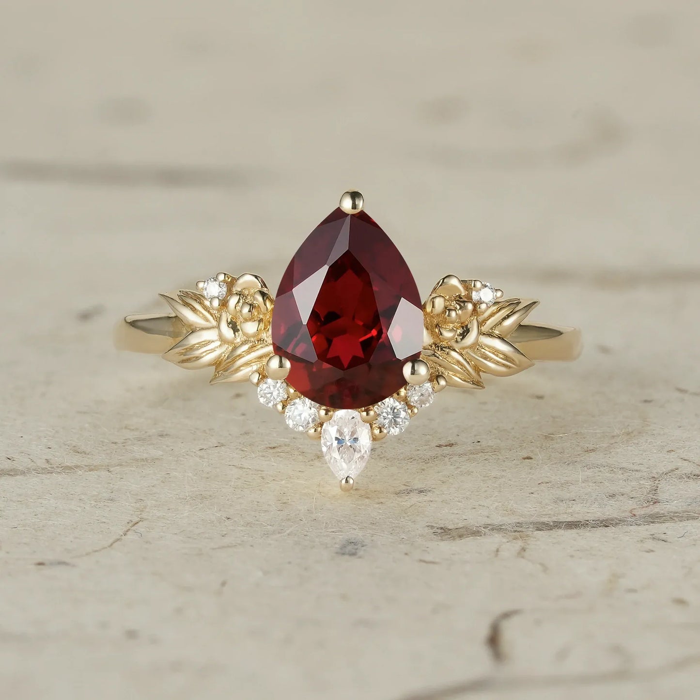 Leaf-Inspired Ruby Ring