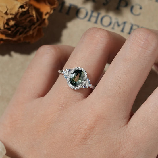 Halo Teal Sapphire Rings