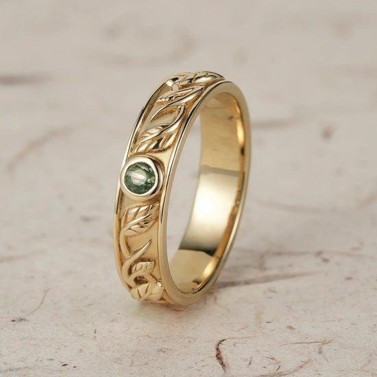 Men's Moss Agate Leaf Band