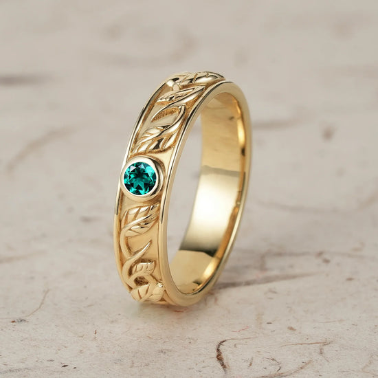 Men's Natural Emerald Leaf Band