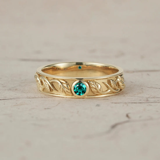 Men's Natural Emerald Leaf Band