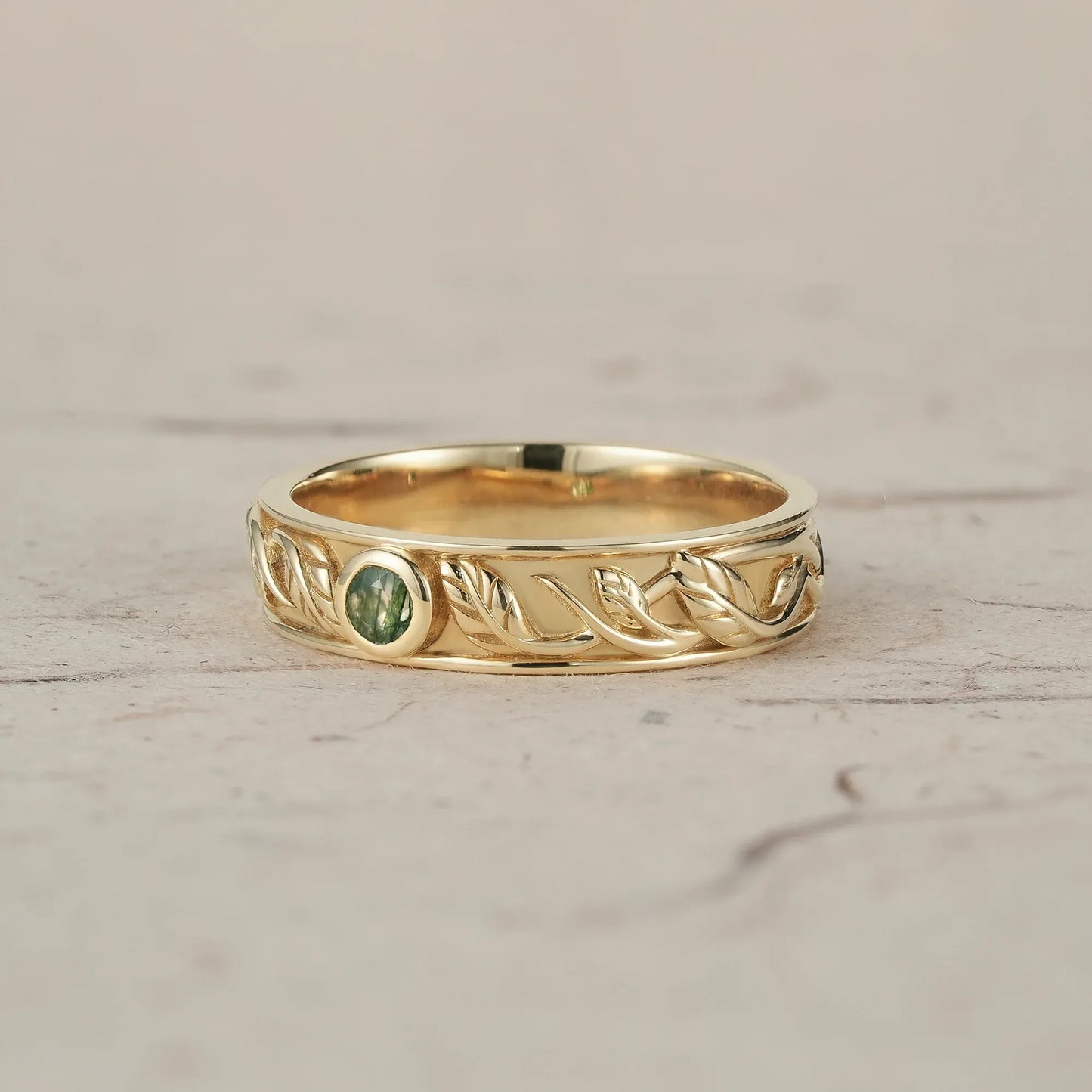Men's Moss Agate Leaf Band