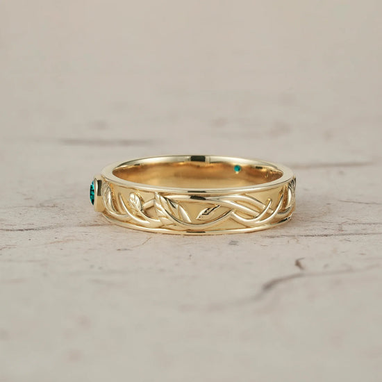 Men's Natural Emerald Leaf Band