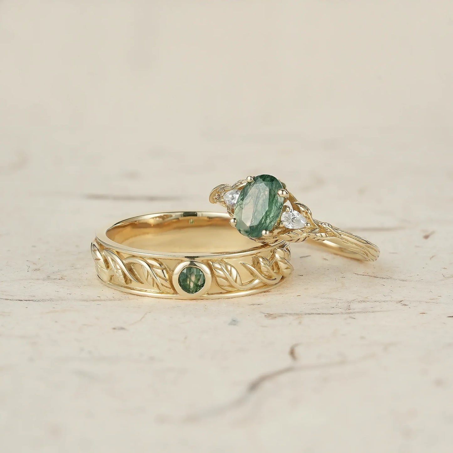 Moss Agate Couple Rings