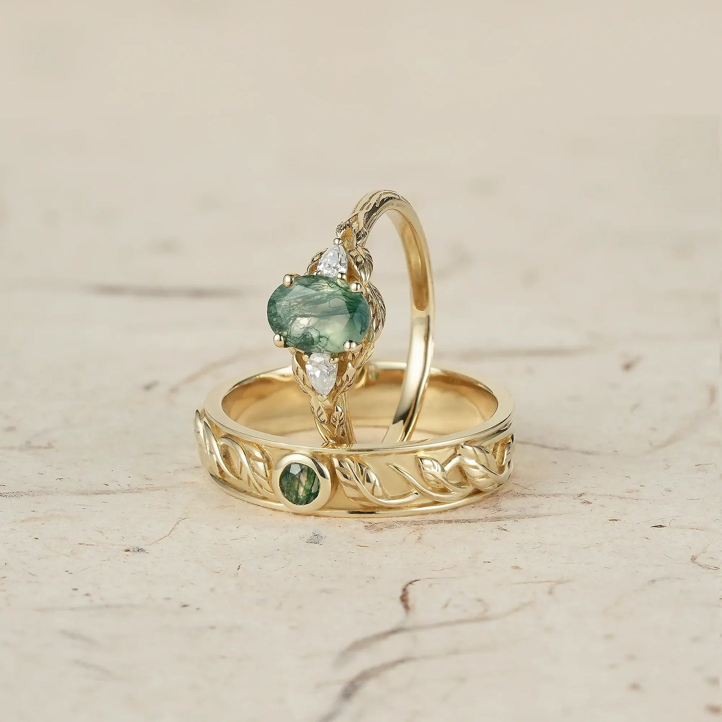 Moss Agate Couple Rings