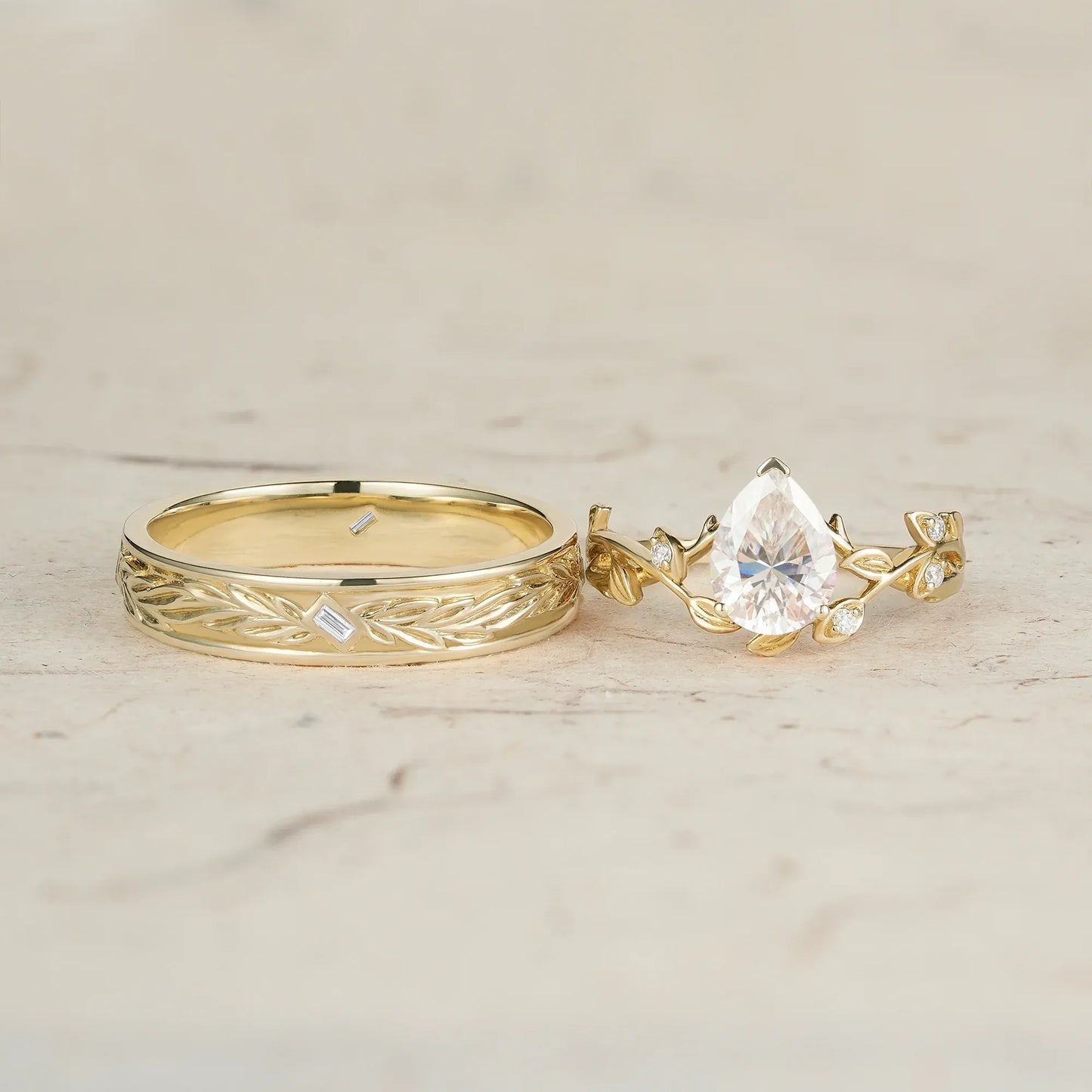 Vine Inspired Moissanite Couple Ring Set