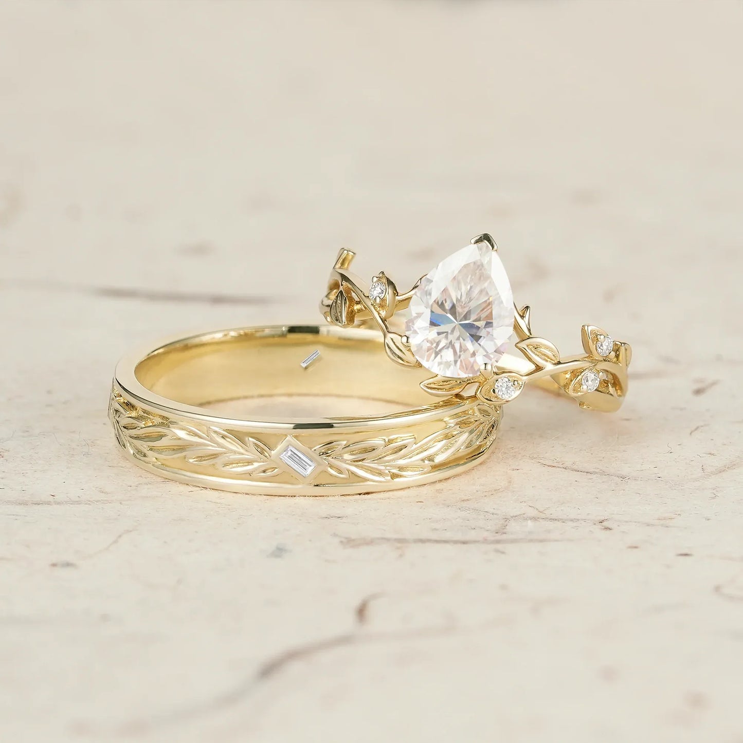 Vine Inspired Moissanite Couple Ring Set