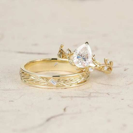 Vine Inspired Moissanite Couple Ring Set