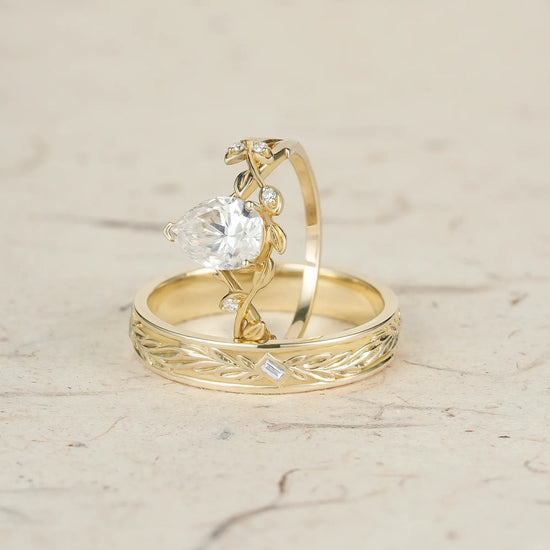 Vine Inspired Moissanite Couple Ring Set