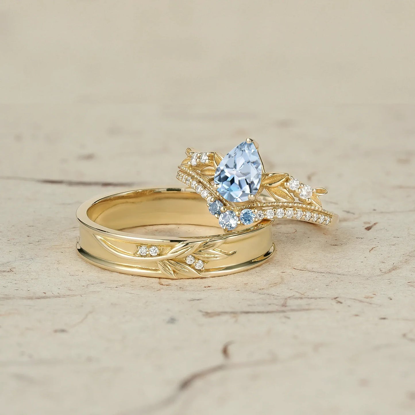 Crown Inspired Leaf Couple Rings
