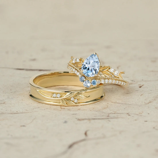 Crown Inspired Leaf Couple Rings
