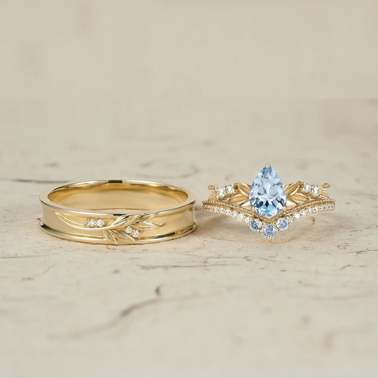 Crown Inspired Leaf Couple Rings