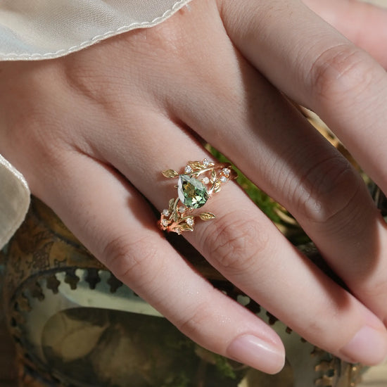 Pear Cut Green Sapphire Enhancer Ring Set