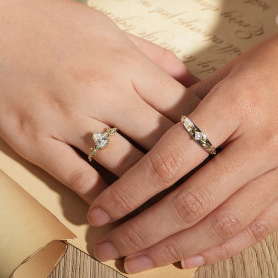 Leaf lnspired Moissanite Couple Ring Set