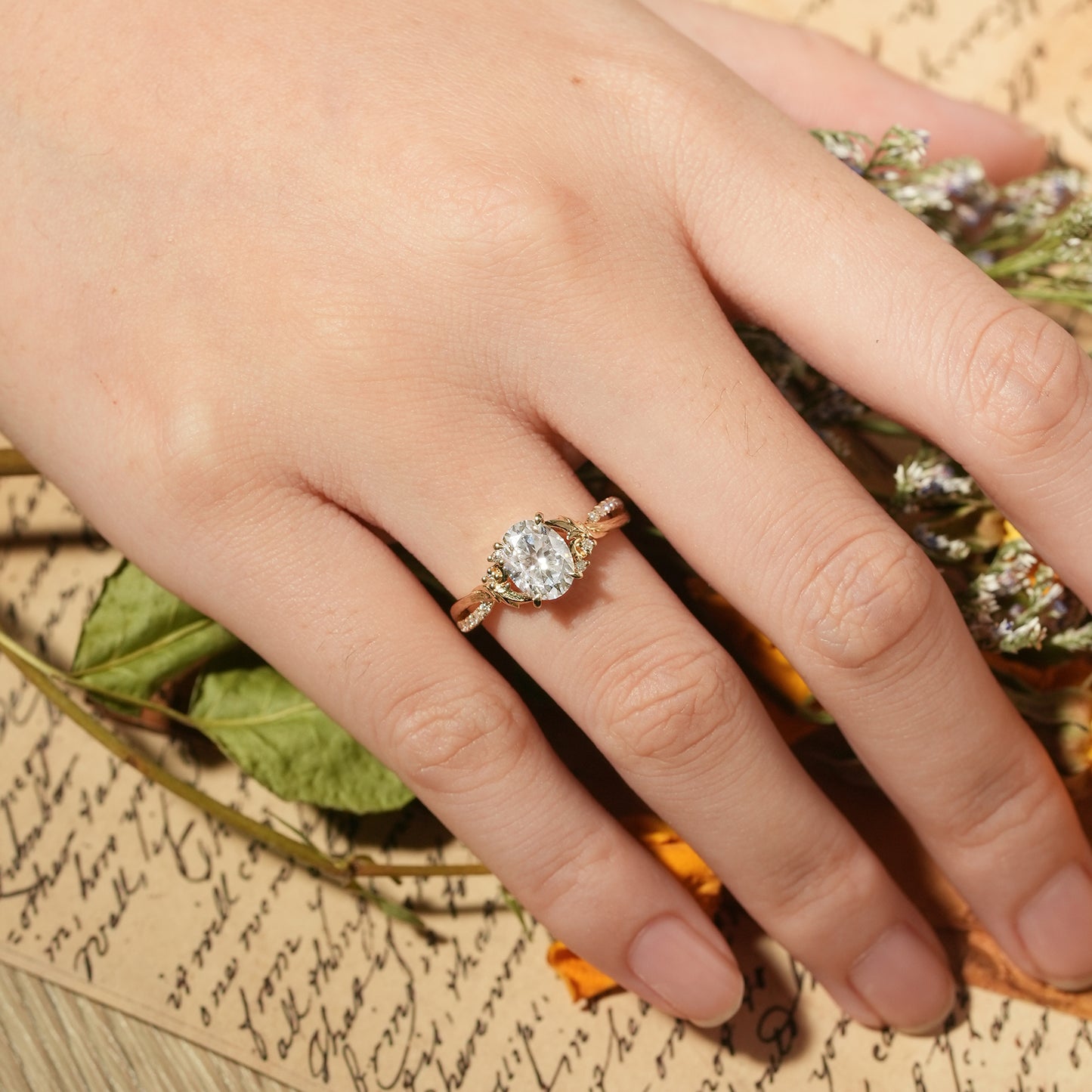 Oval Cut Moissanite Nature Inspired Engagement Ring-Noa