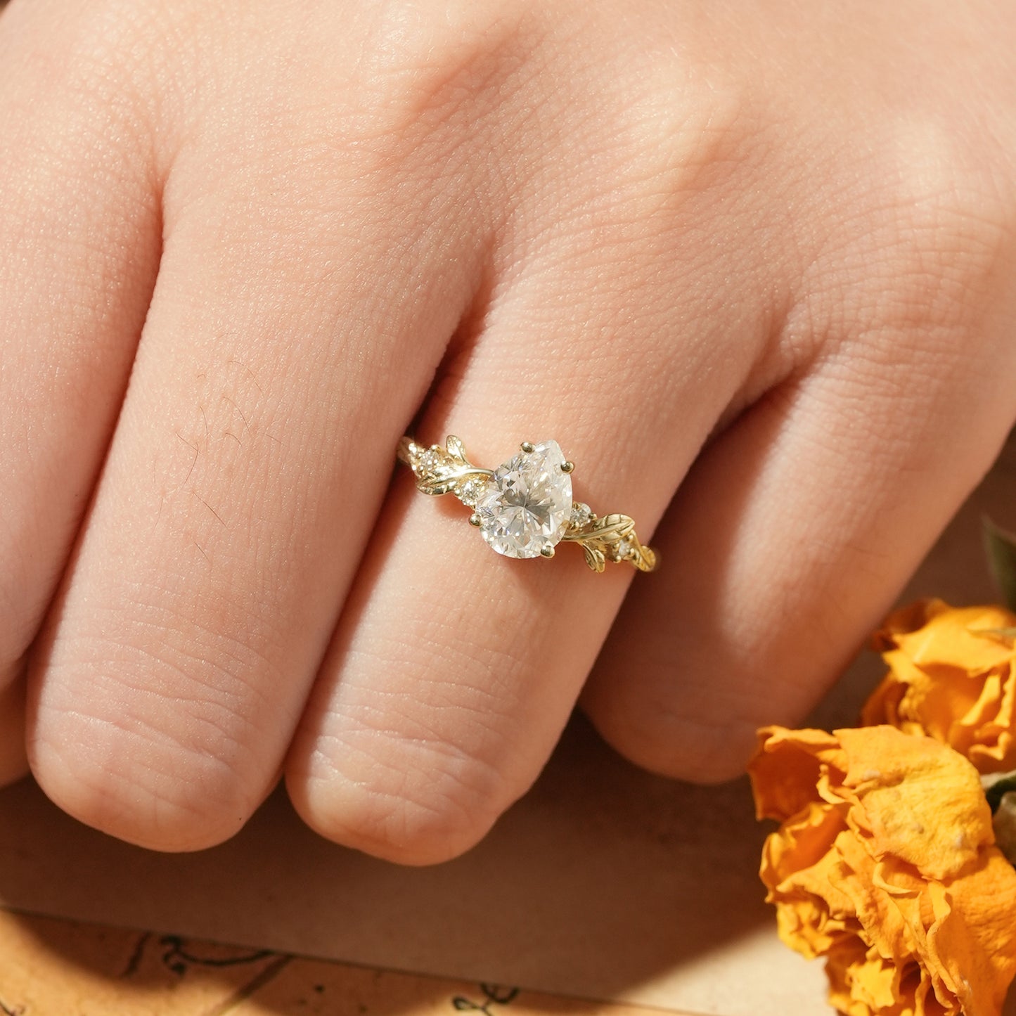 Pear-shaped Moissanite Engagement Ring