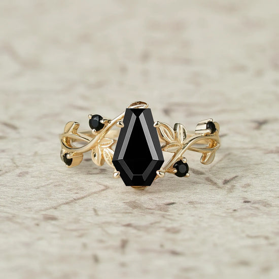 Coffin Shaped Black Onyx Leaf Ring