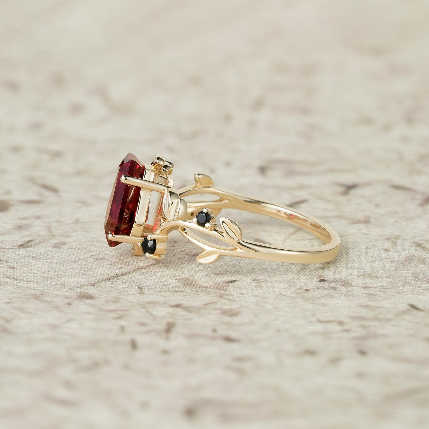 Coffin Shaped Ruby Leaf Ring