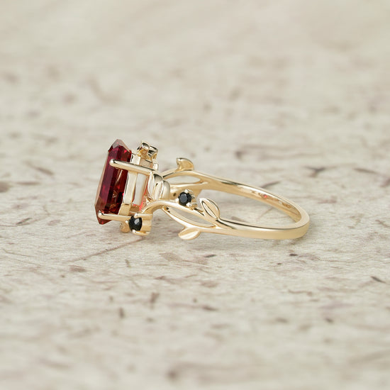 Coffin Shaped Ruby Leaf Ring