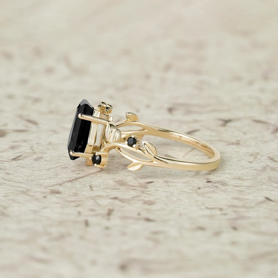 Coffin Shaped Black Onyx Leaf Ring