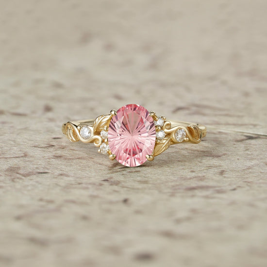 Sparkle Cut Pink Sapphire Leaf Engagement Ring