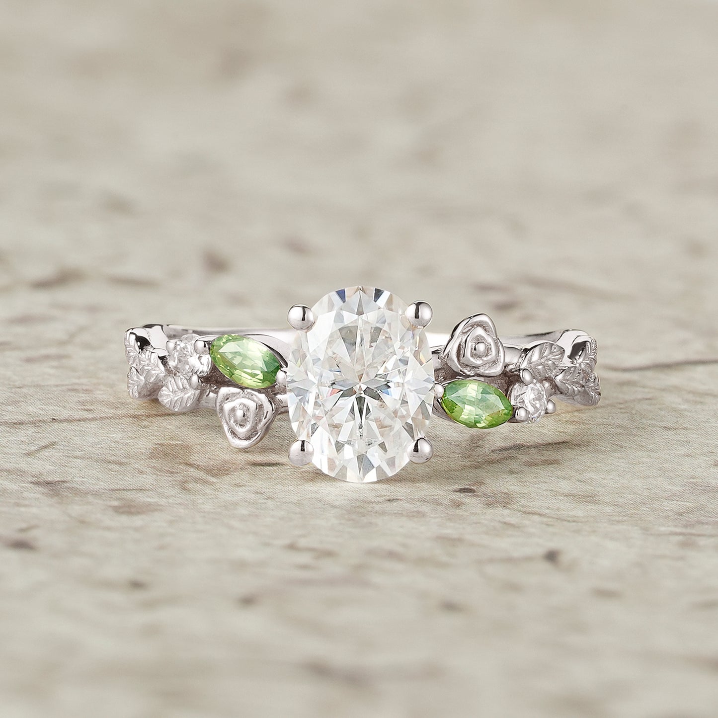 Moissanite & Peridot Rose Engagement Ring