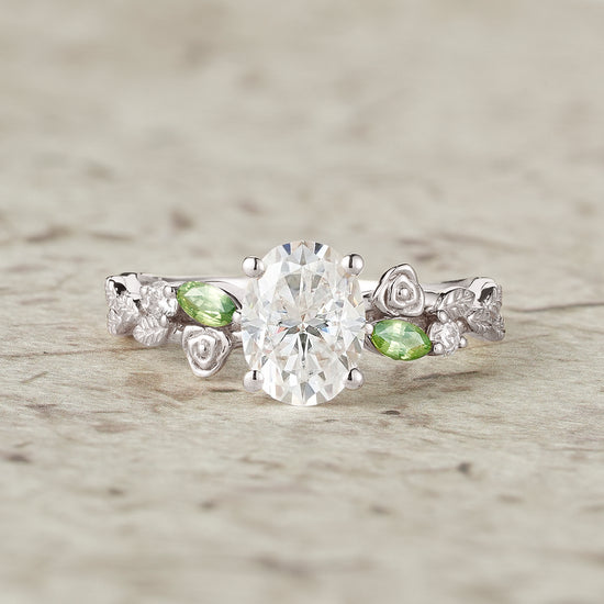 Moissanite & Peridot Rose Engagement Ring