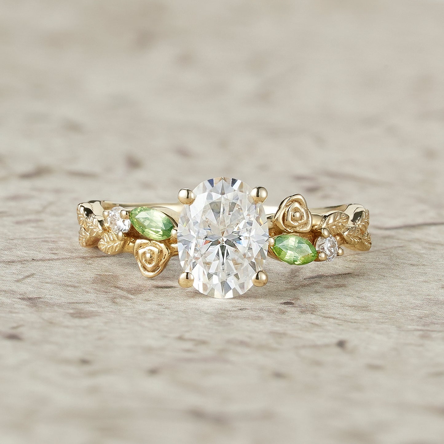 Moissanite & Peridot Rose Engagement Ring