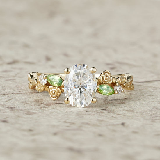 Moissanite & Peridot Rose Engagement Ring