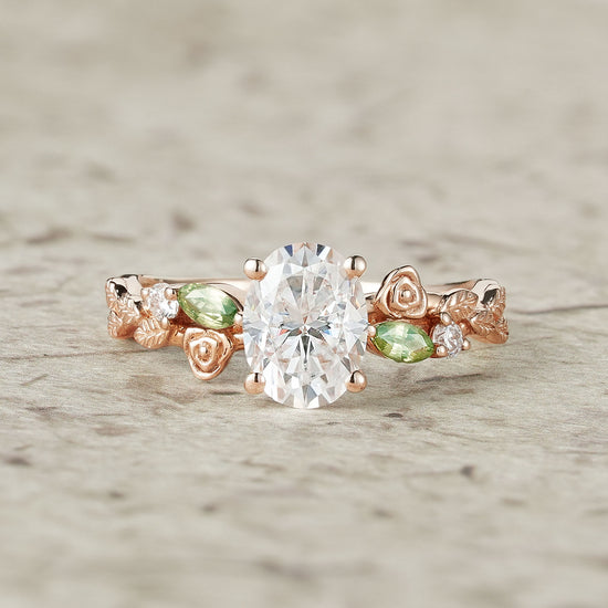 Moissanite & Peridot Rose Engagement Ring