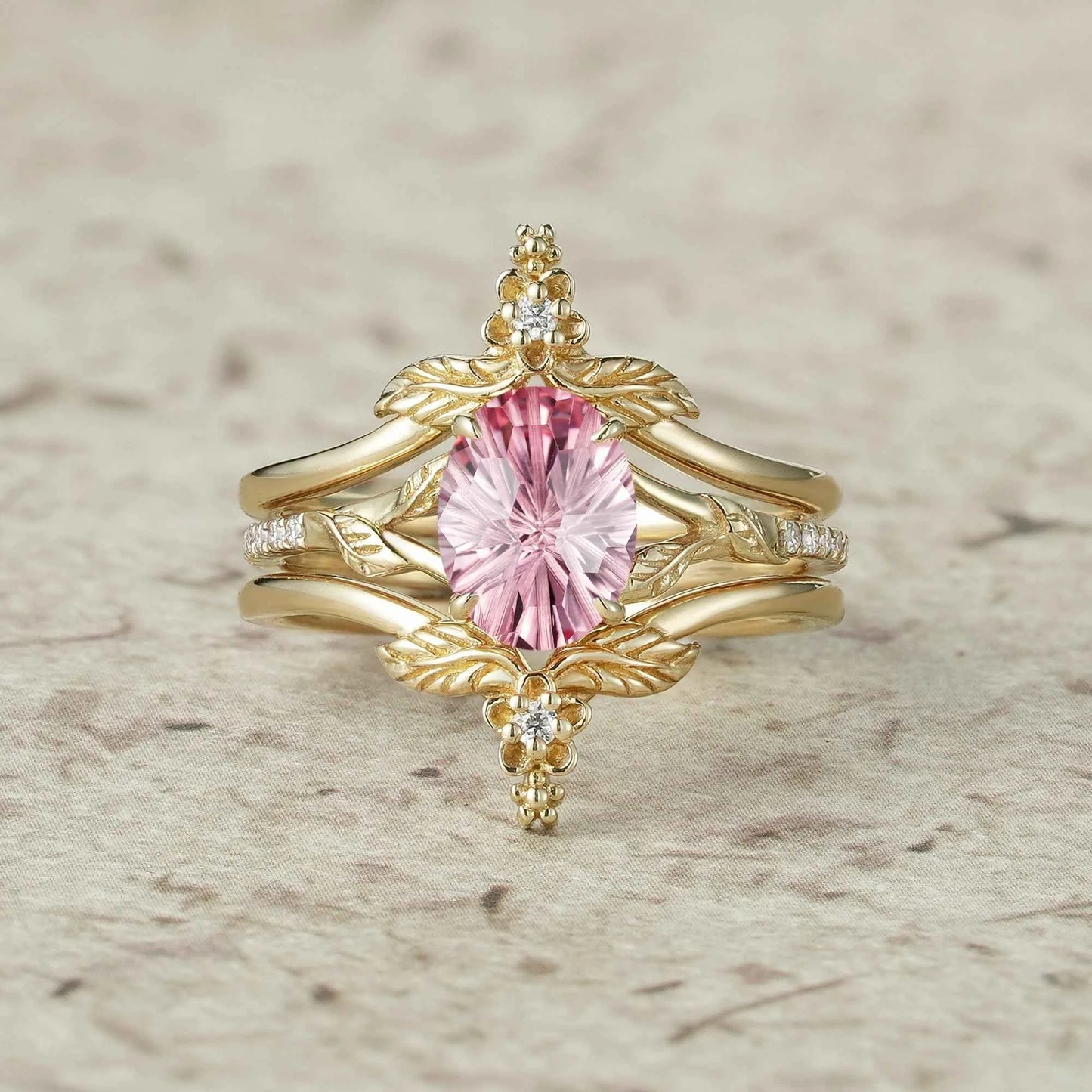 Sparkle Cut Padparadscha Ring Set