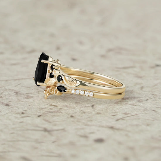 Coffin Cut Black Onyx Leaf Ring Set