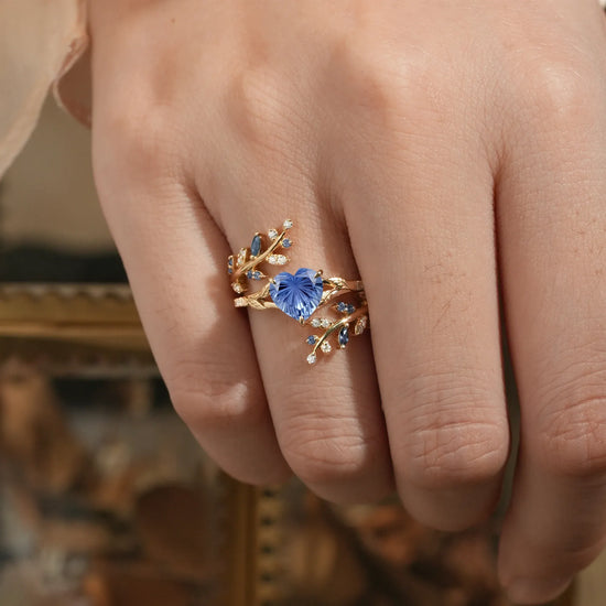 Heart Shaped Sparkle Cut Sapphire Engagement Ring Set