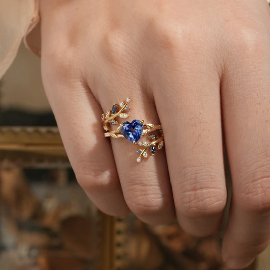 Heart Shaped Sapphire Engagement Ring Set