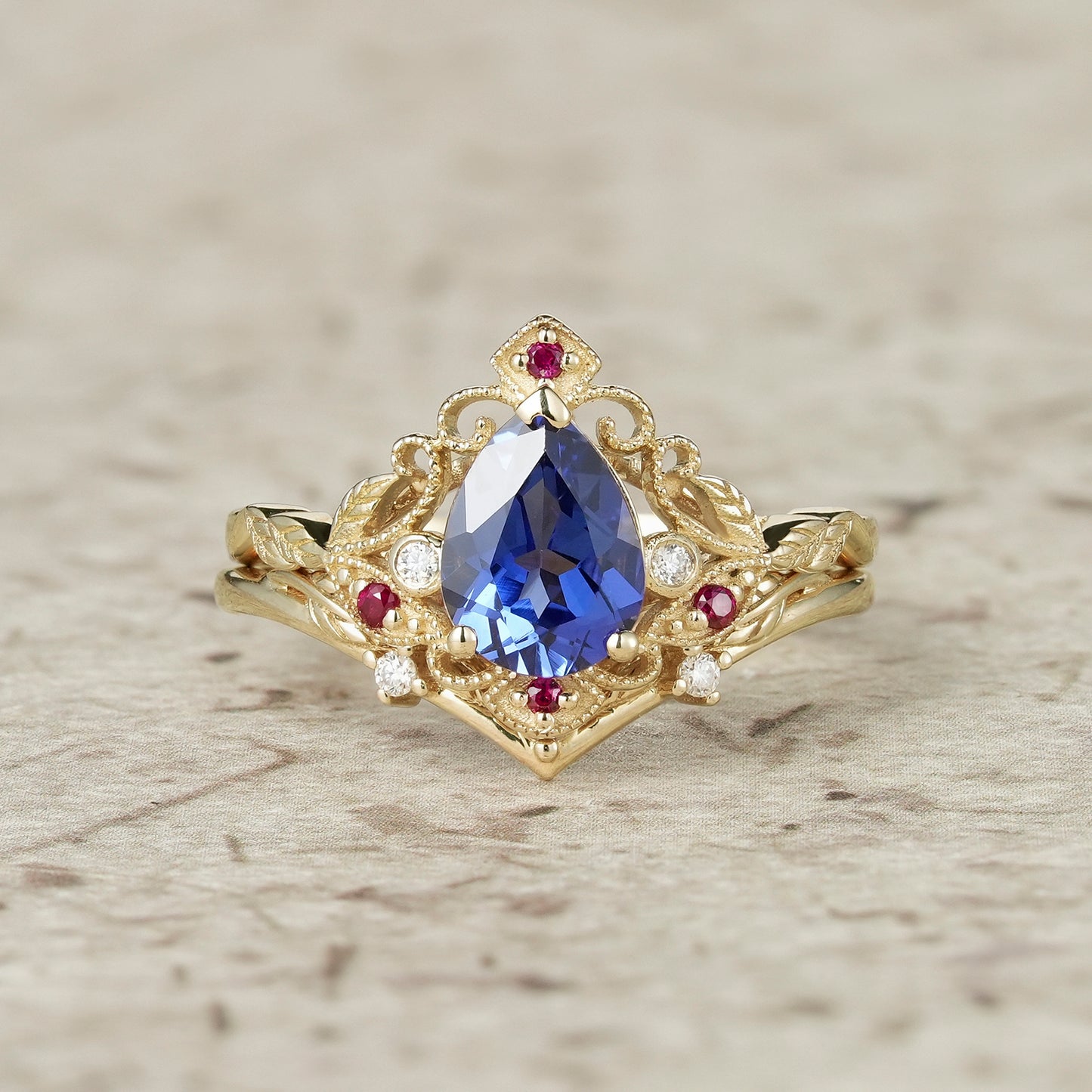Cornflower Sapphire Ring Set 2pcs