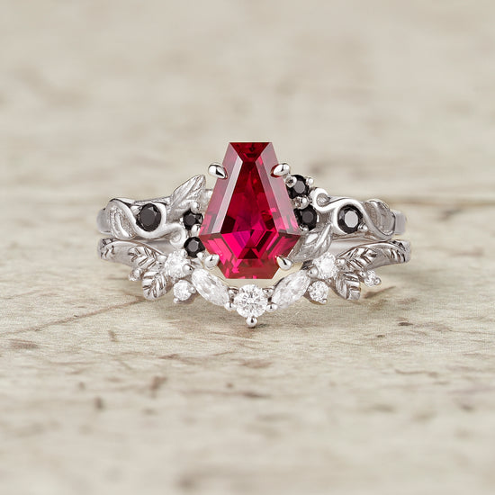2ct Cocktail Coffin Shaped Ruby & Black Onyx Bridal Set 2pcs-Sophia - GemsMagic