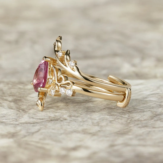Natural Padparadscha Enhancer Ring Set