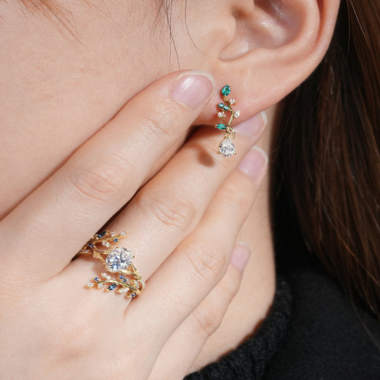 Emerald and Moissanite Earrings