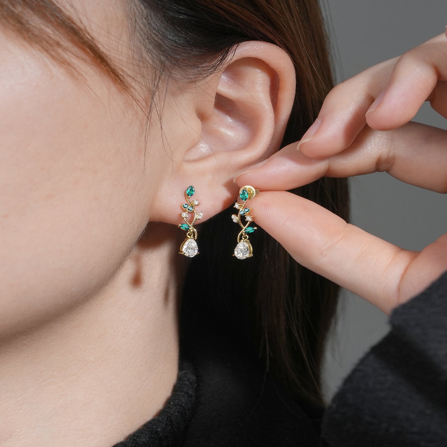 Emerald and Moissanite Earrings