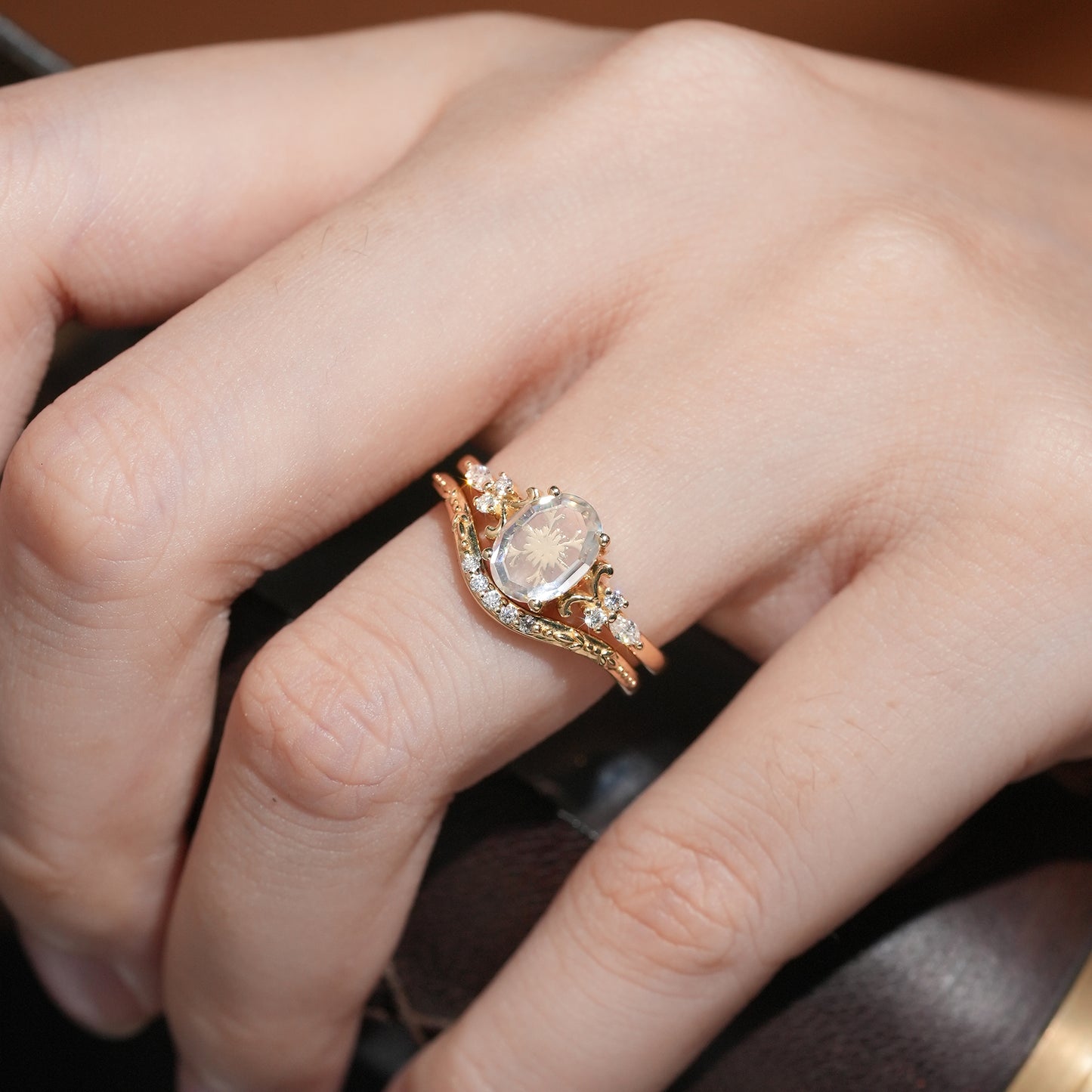 GemsMagic Portrait-cut Moissanite Engagement Ring Set 2pcs-Calliope